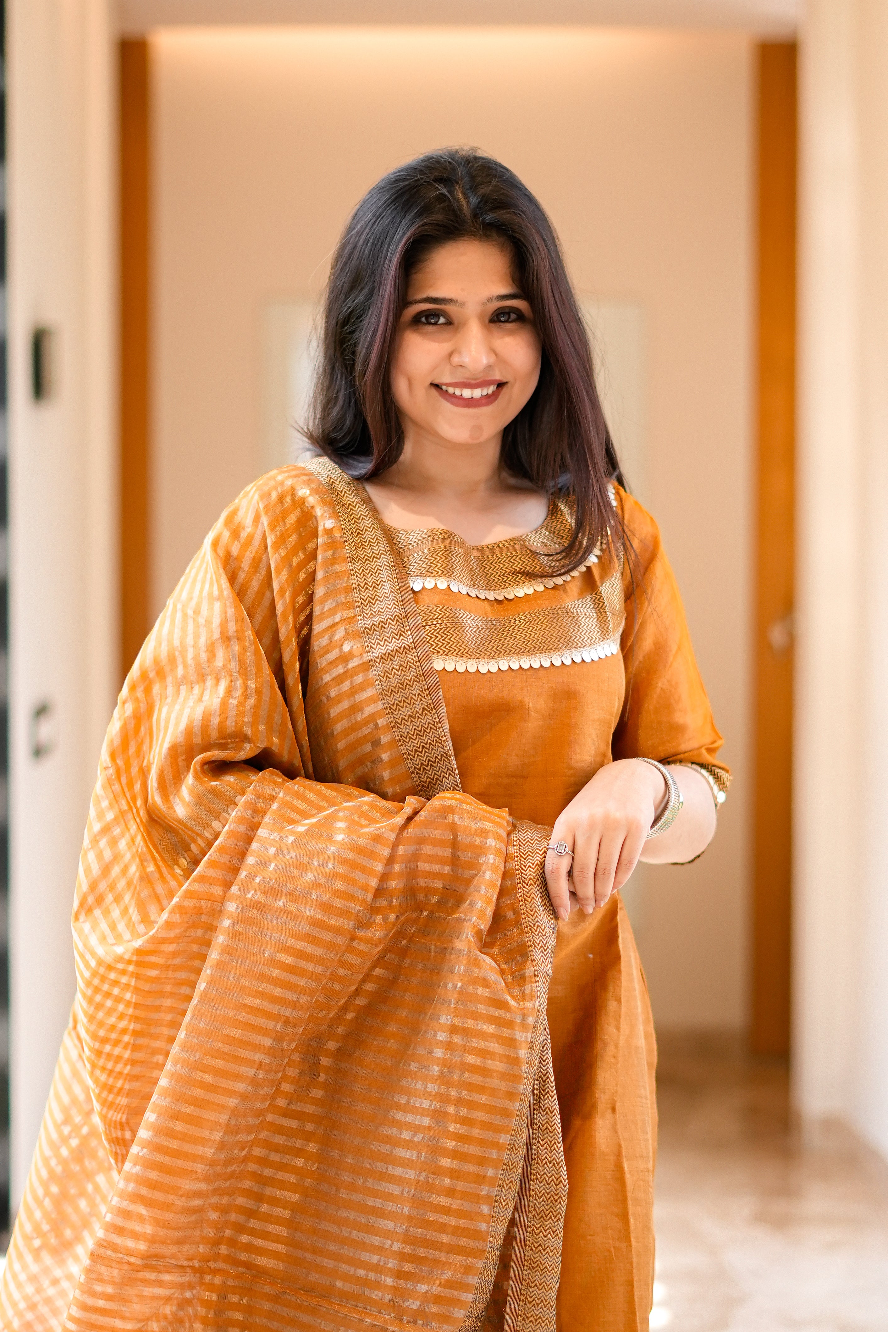 Orange Handloom Kurta & Dupatta